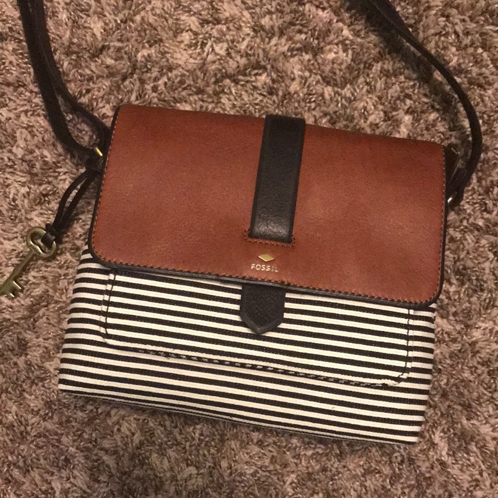 Fossil black and white stripped purse